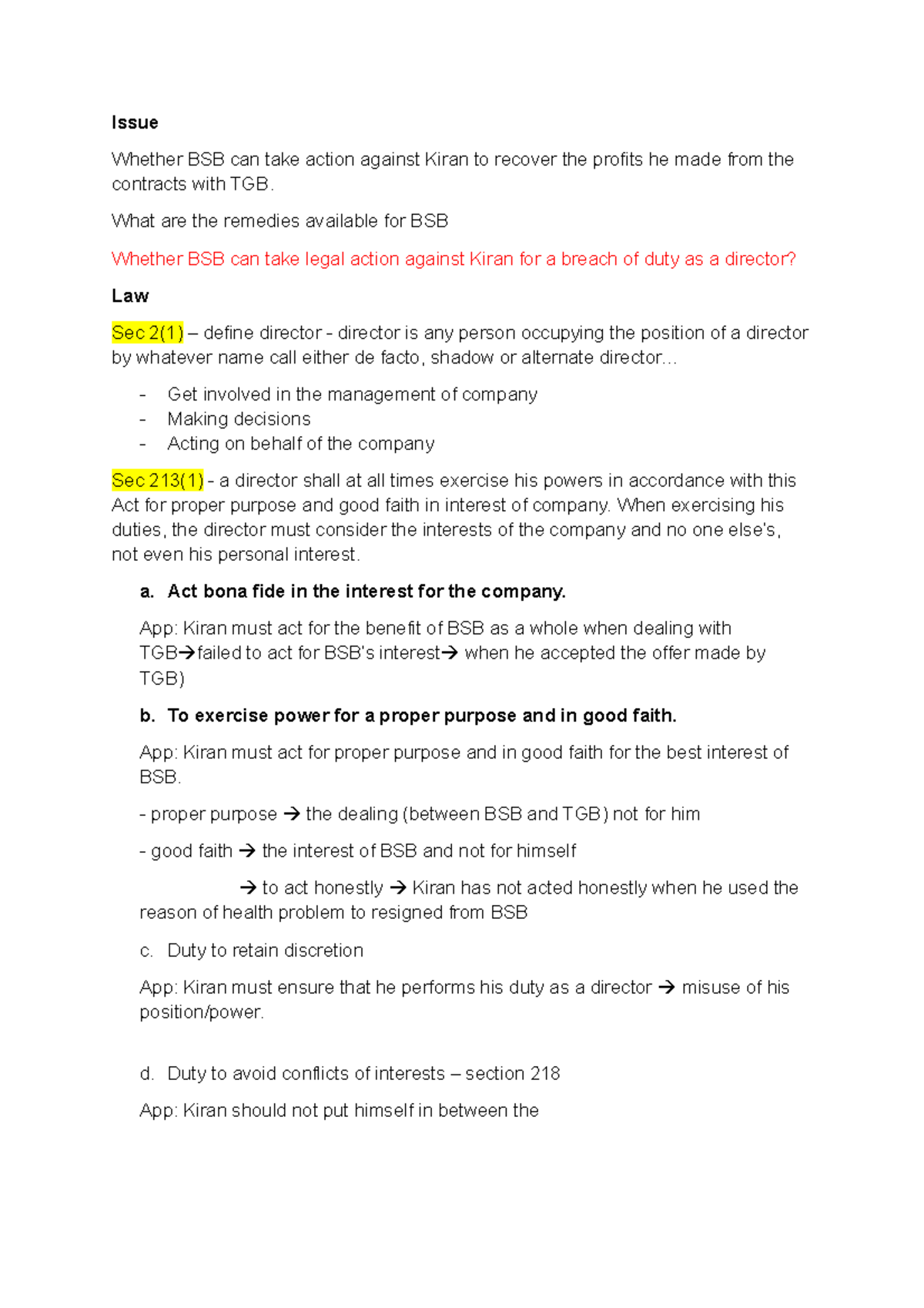 Law485 Jan 2018 Q3 Student Answer Issue Whether Bsb Can Take Action