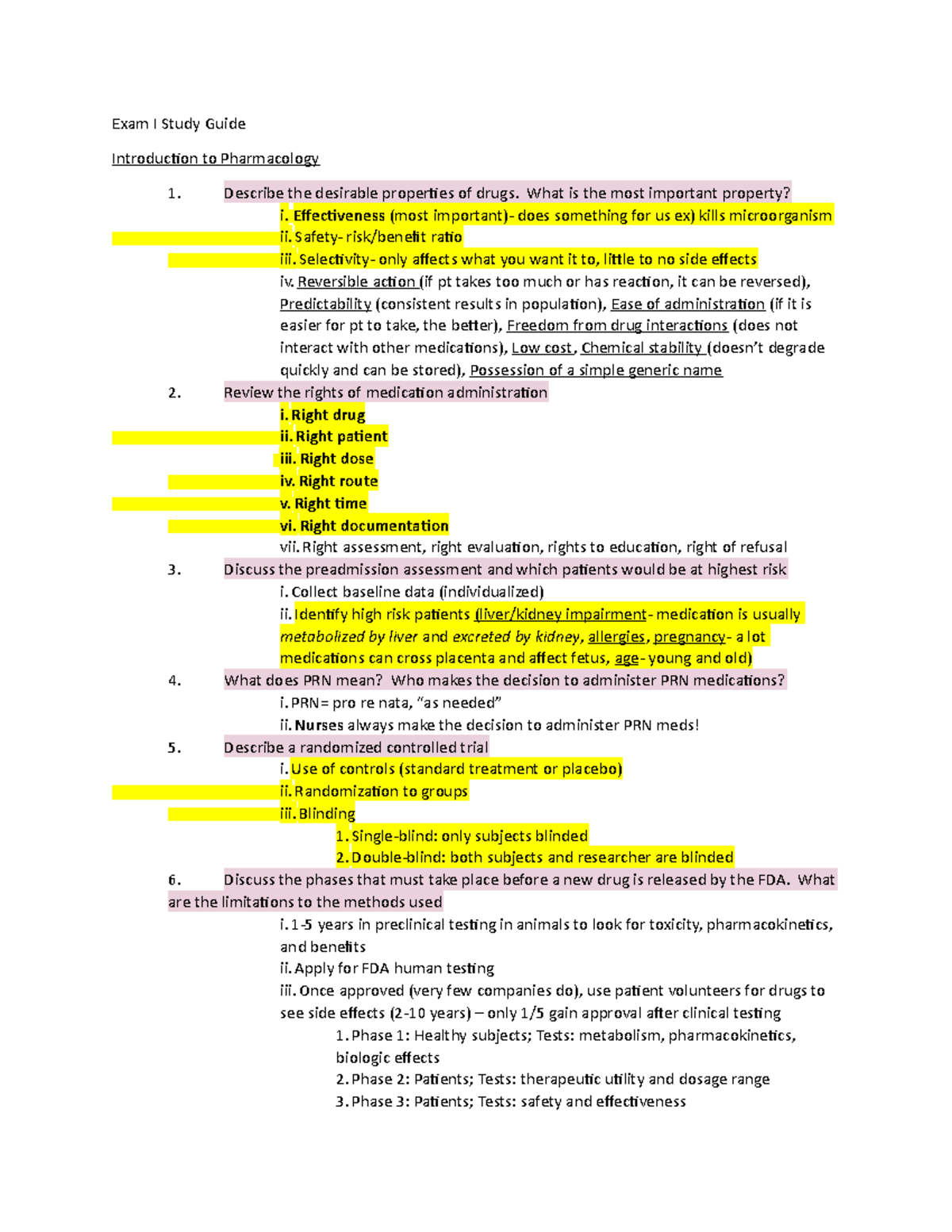 (223) Exam 1 Study Guide - Exam I Study Guide Introduc琀椀on to ...