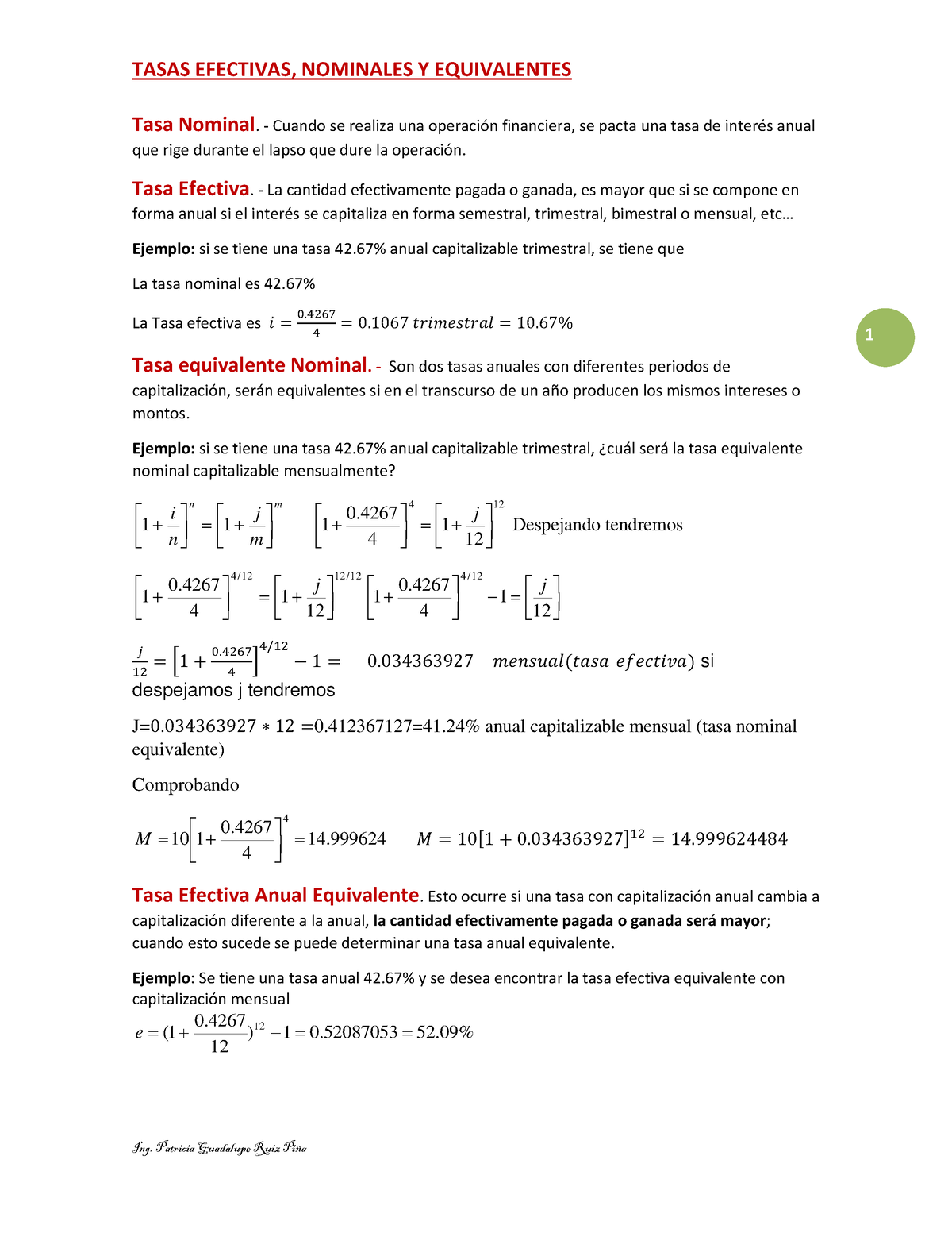 Tasas Equivalentes Tasas Efectivas Nominales Y Equivalentes Ing Patricia Guadalupe Ruiz Piña 2048