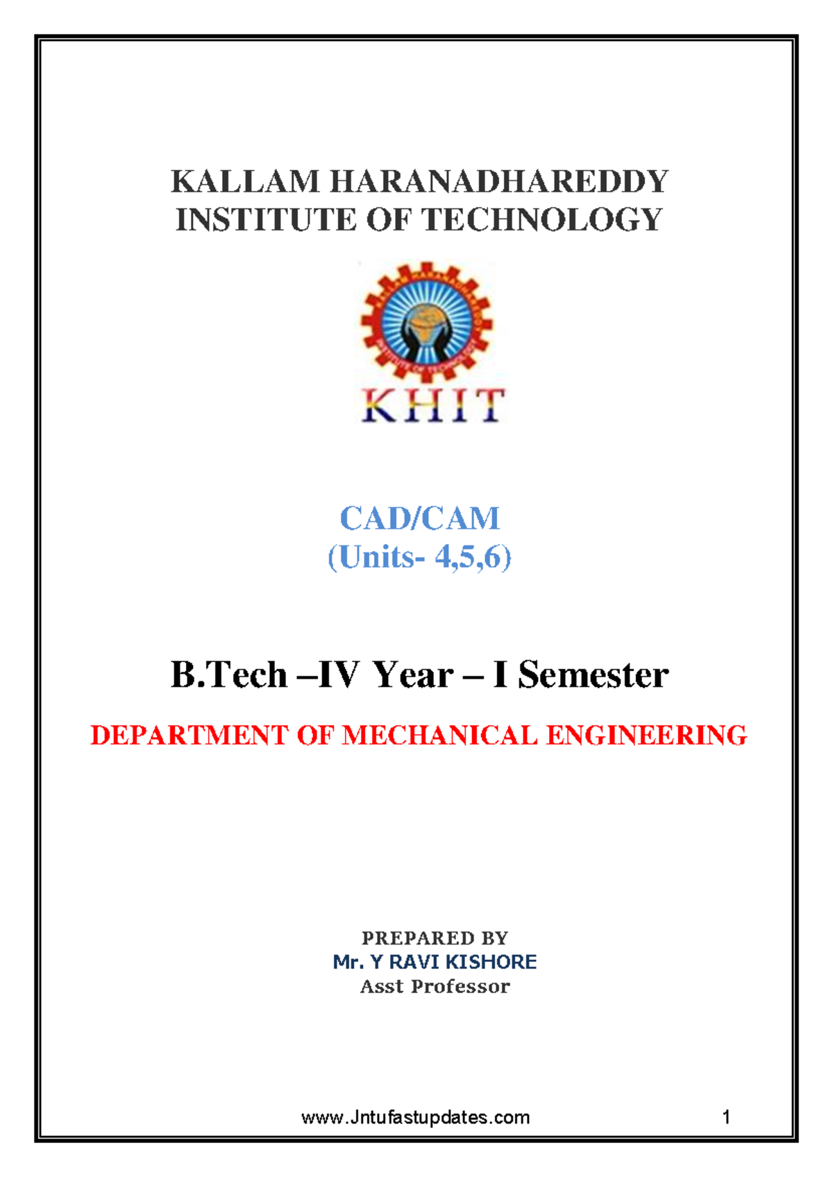 CAD-CAM R16 - Unit 4, 5, 6 -Soft - KALLAM HARANADHAREDDY INSTITUTE OF ...