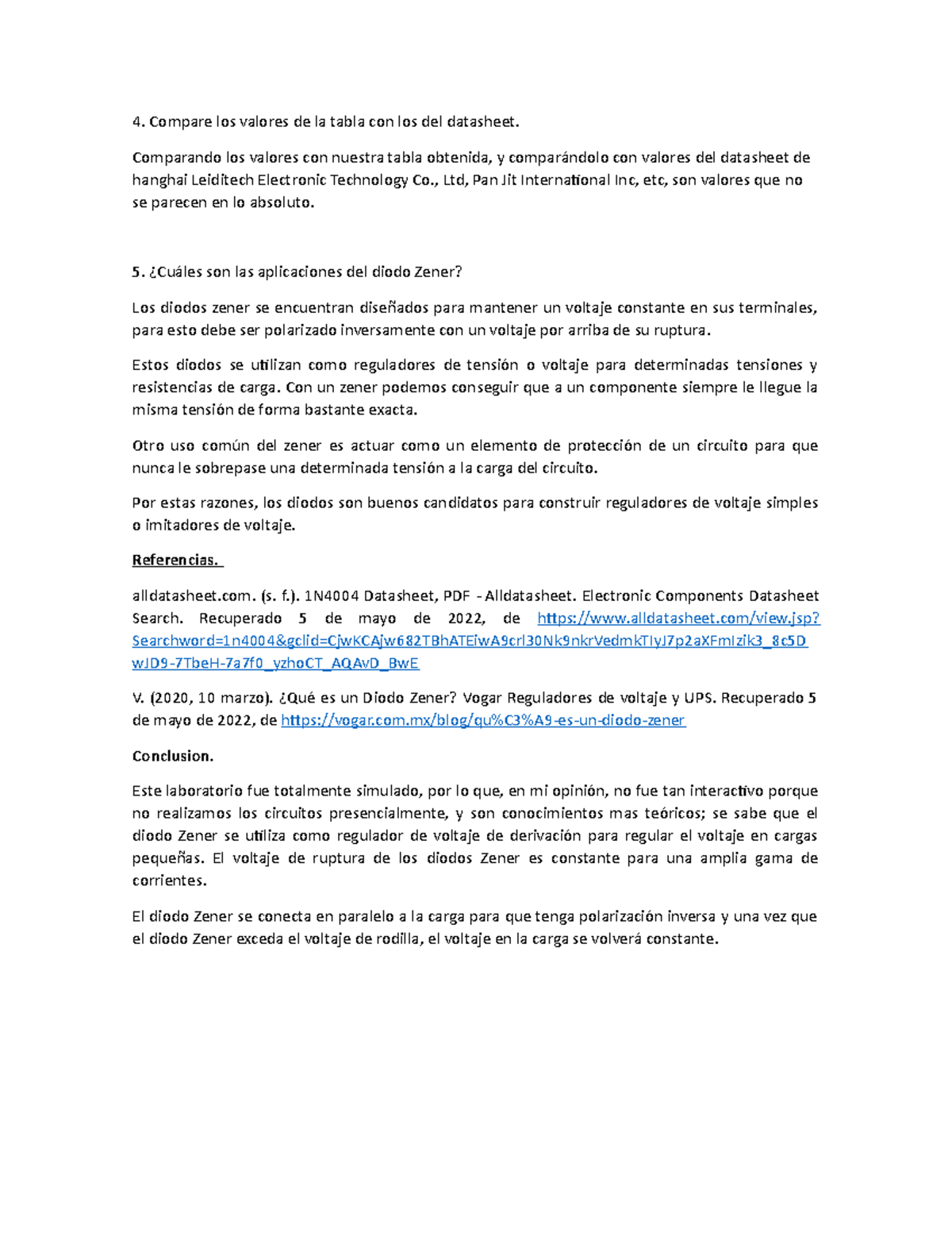 Eléctrica lab 4 DESARROLLO DE PREGUNTAS 4 Y 5 PARTE I - Compare los valores  de la tabla con los del - StuDocu