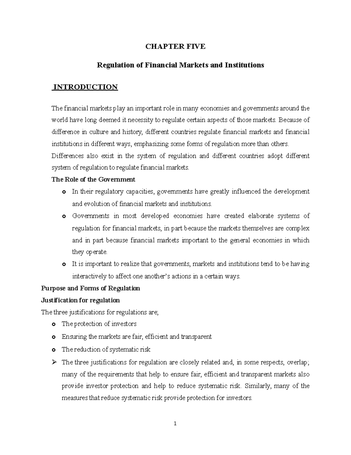 Chapter5Regulation of Financial Markets CHAPTER FIVE Regulation of
