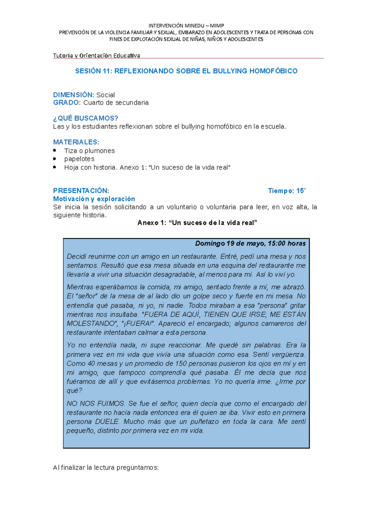 Sesion 11 Reflexionando Sobre EL Bullying Homof+ô BICO - INTERVENCIÓN ...