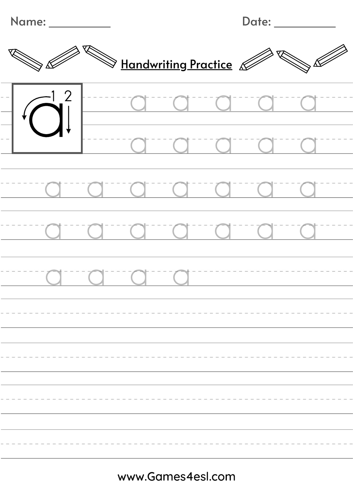 Alphabet Tracing Worksheet Lowercase a To z - Handwriting Practice a a ...