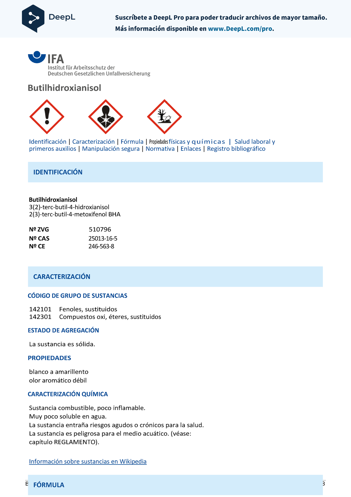 Butyl Hydroxyanisole Es - Base De Datos IFA GESTIS- 1/21 24 ...