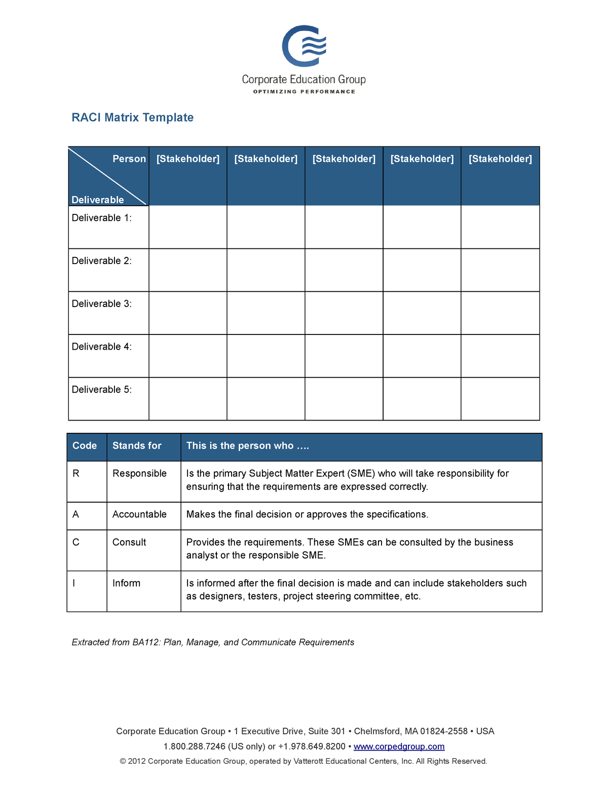 RACI Matrix Template - RACI Matrix Template Person [Stakeholder ...