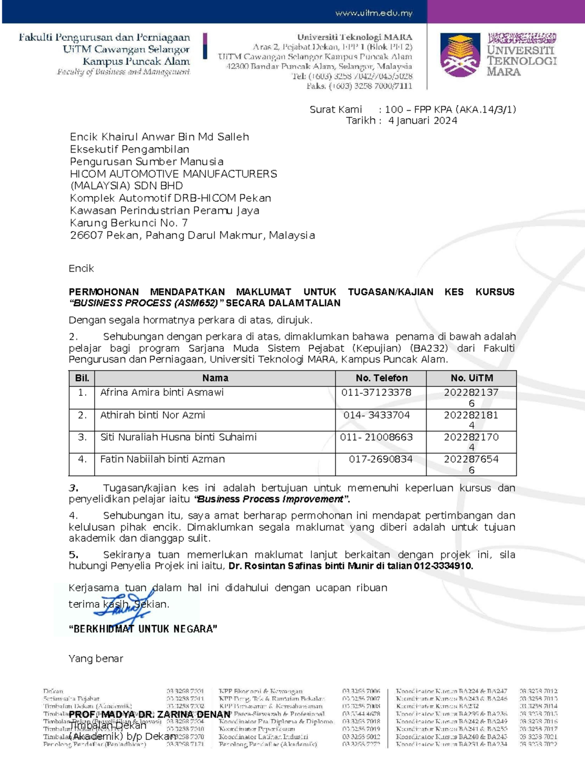 Surat Interview Ready - HOHO - Encik Surat Kami : 100 – FPP KPA (AKA/3/ ...