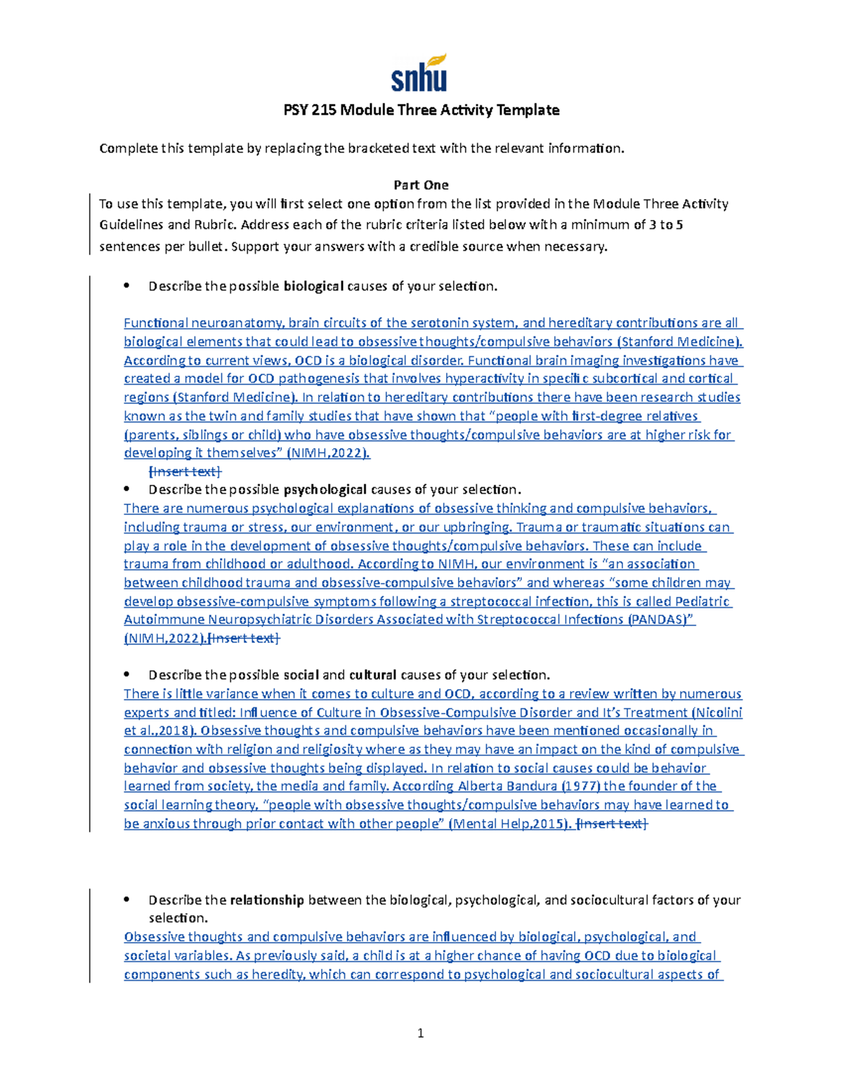 PSY 215 Module Three Activity Completed - PSY 215 Module Three Activity ...