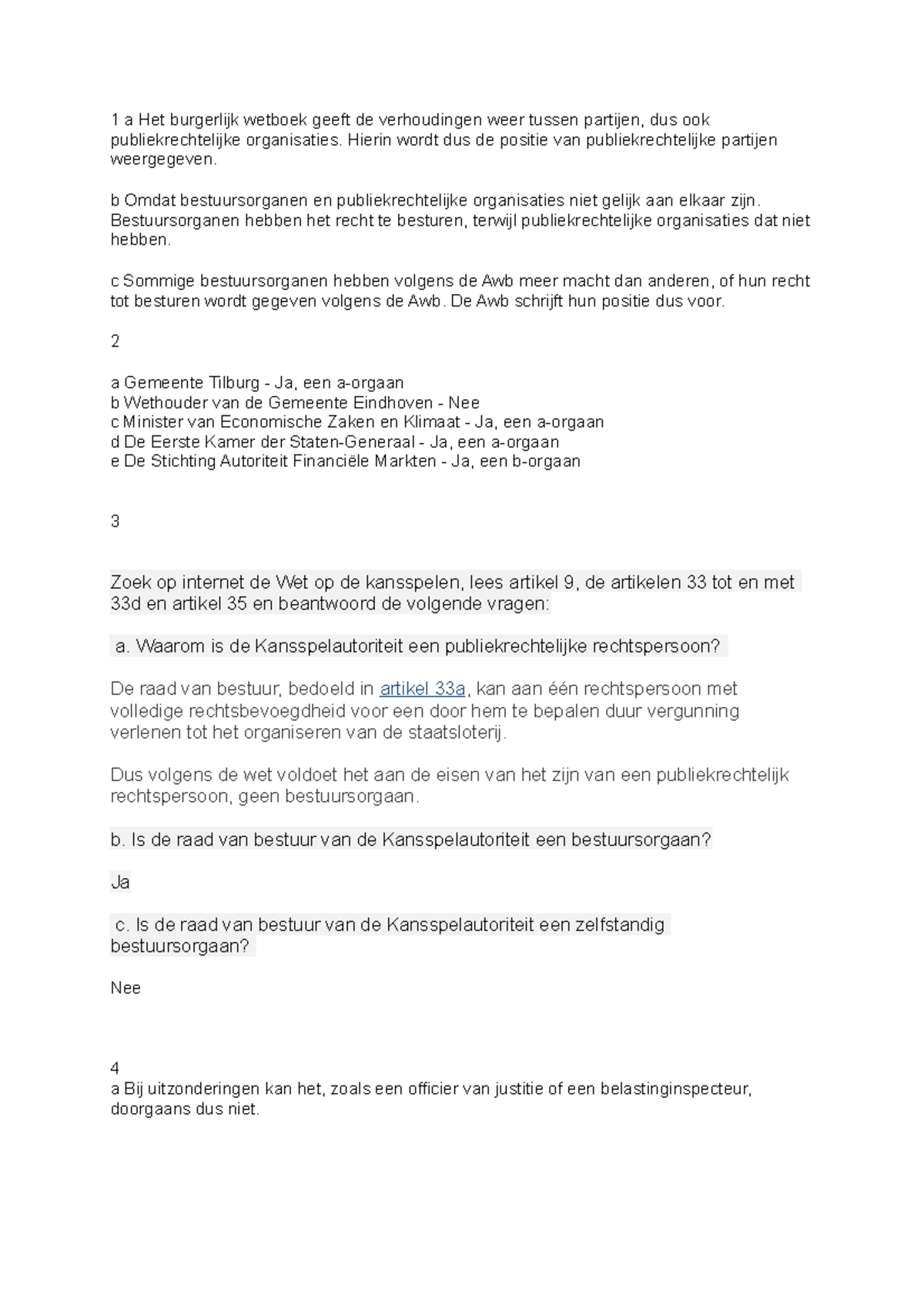 Opdracht 2 10 02 2022 Inleiding Bestuursrecht - 1 A Het Burgerlijk ...