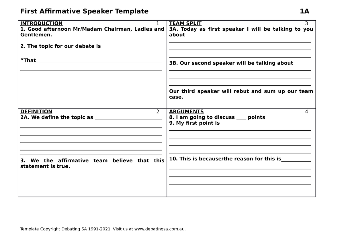 speech structure template