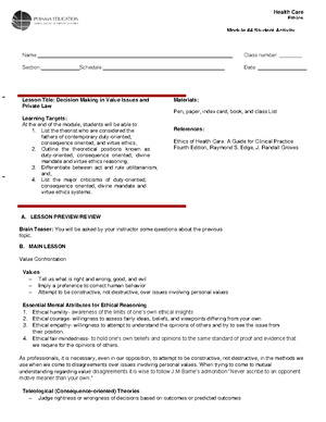 SAS 20 Bioethics - Ethics (Bioethics) Module #20 Student Activity Sheet ...