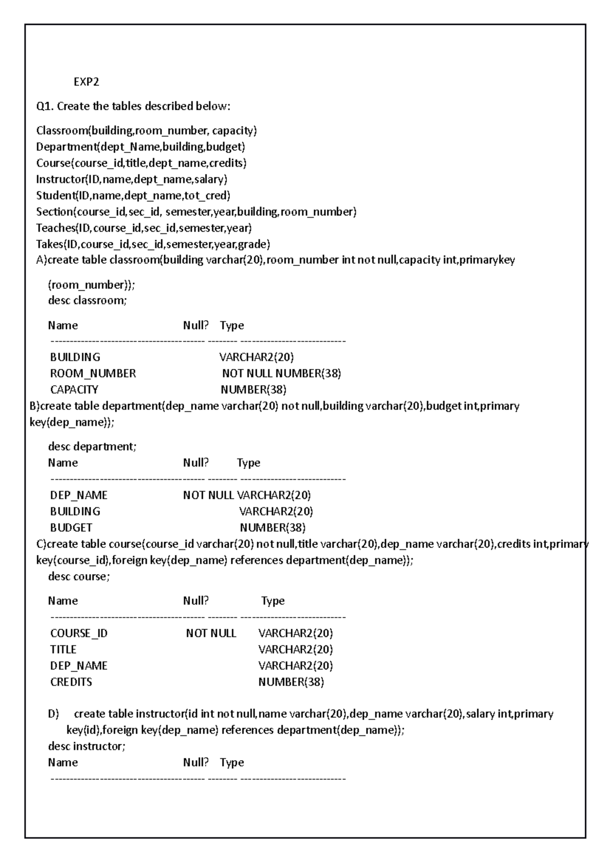 DBMS LAB - Queries and outputs on database management system lab - EXP ...
