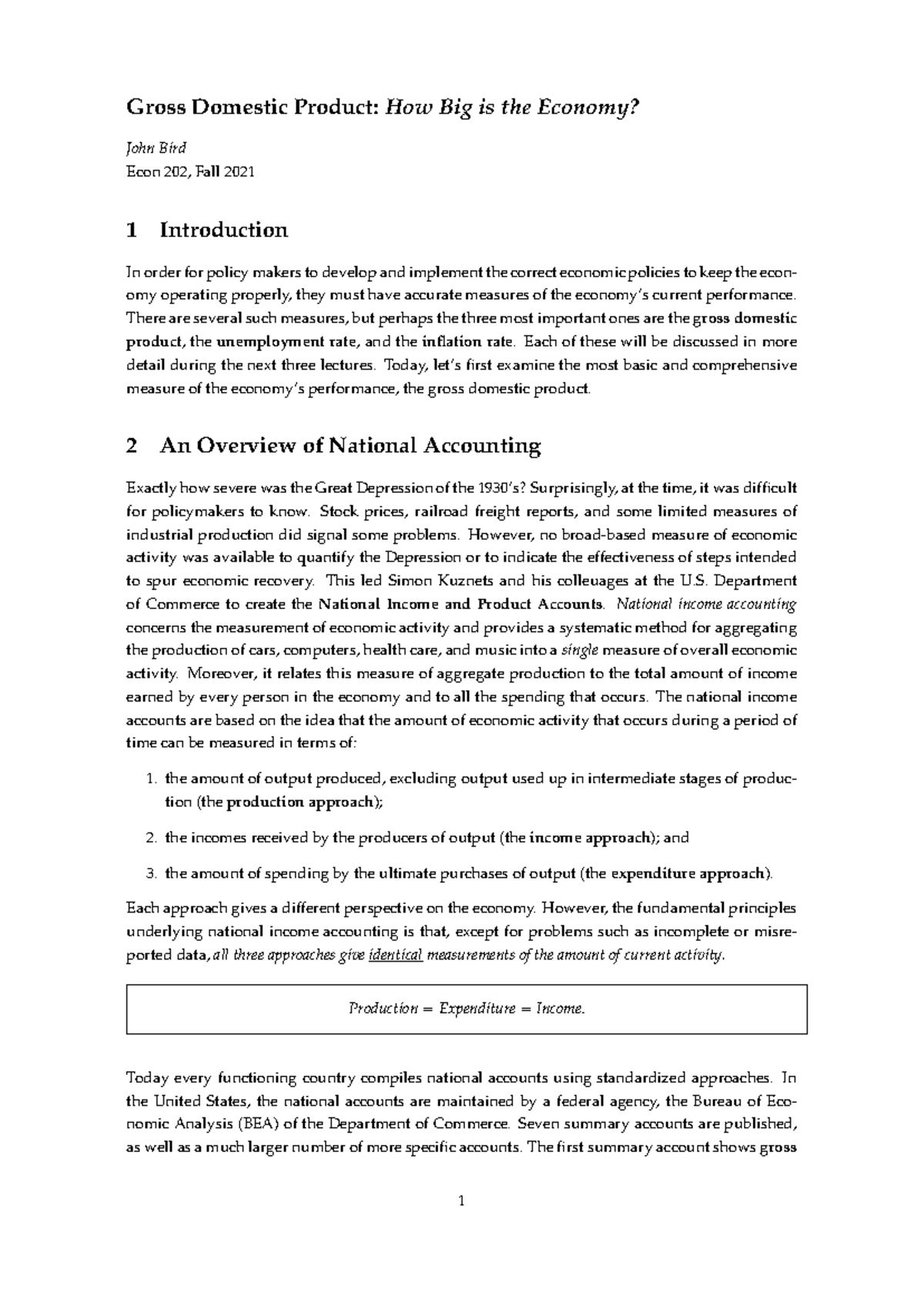 GDPNotes Spring 2022 - John Bird's GDP class notes - Gross Domestic ...