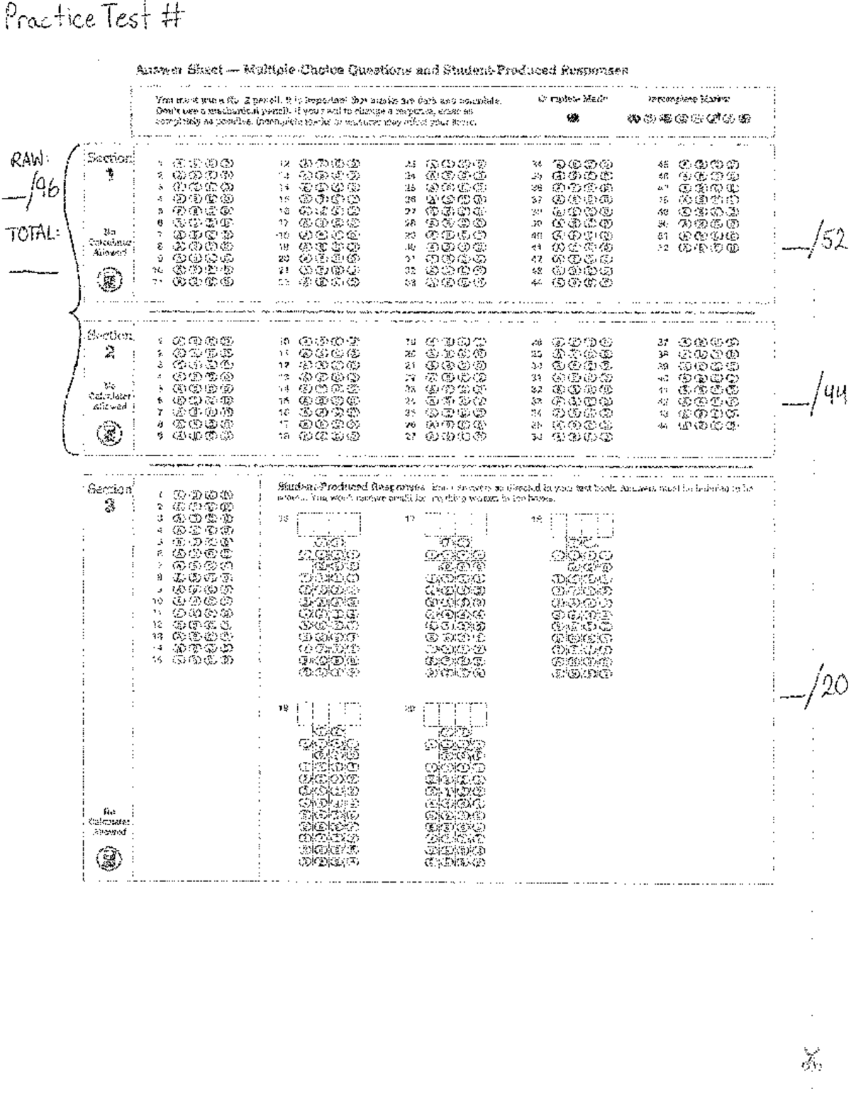 Paper SAT Answer Sheet w/ Subscores - Studocu