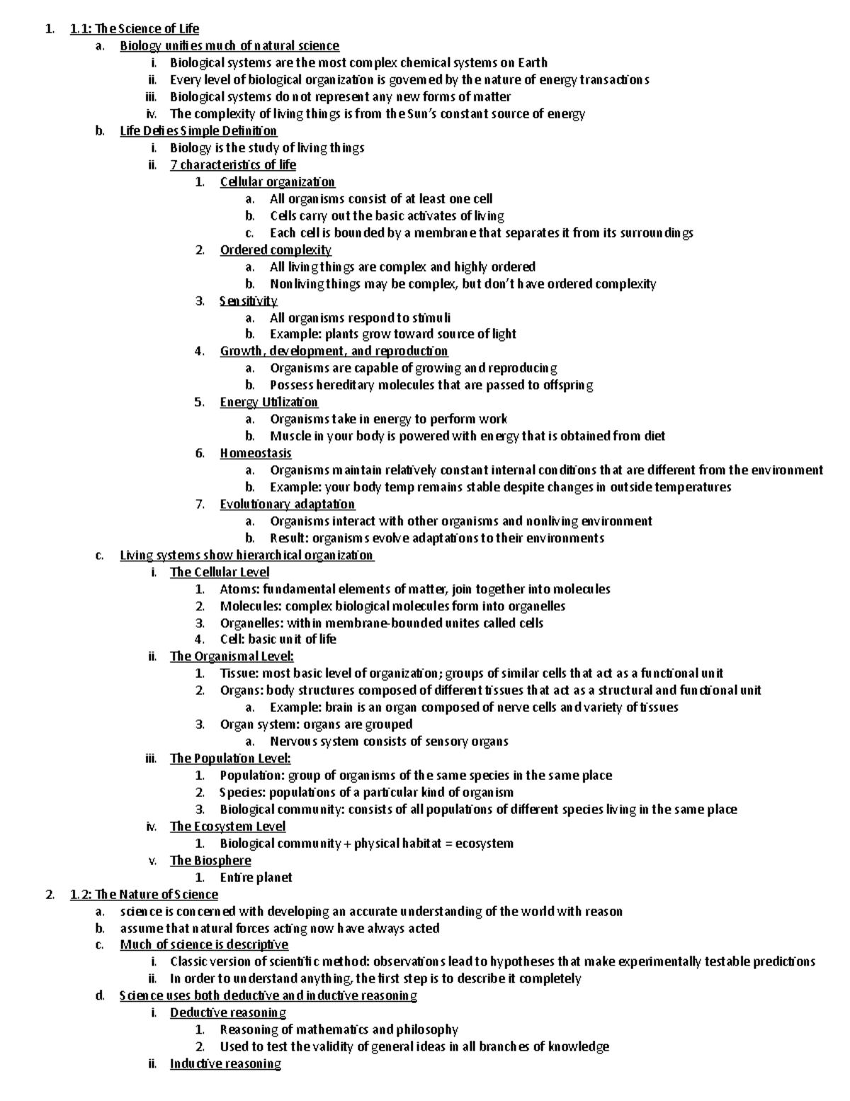 science-of-life-notes-characteristics-of-life-hierarchical