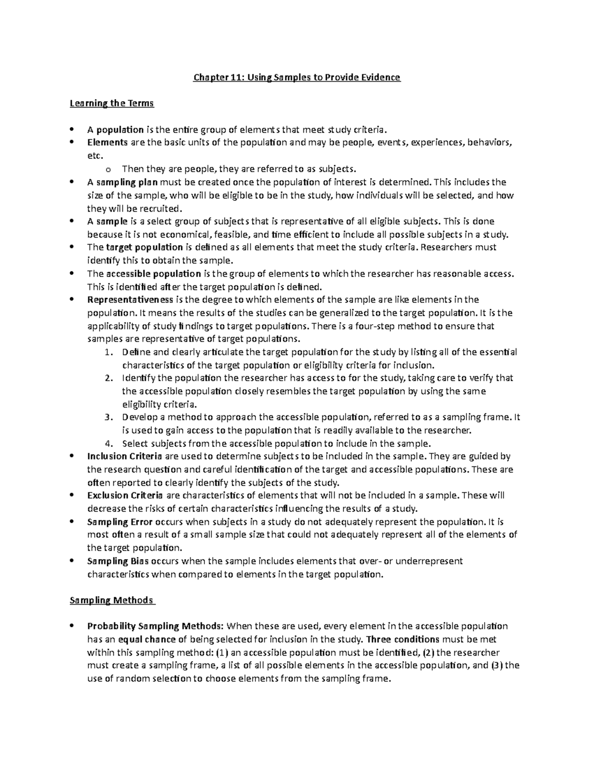 Chapter 11 Notes - Chapter 11: Using Samples to Provide Evidence ...