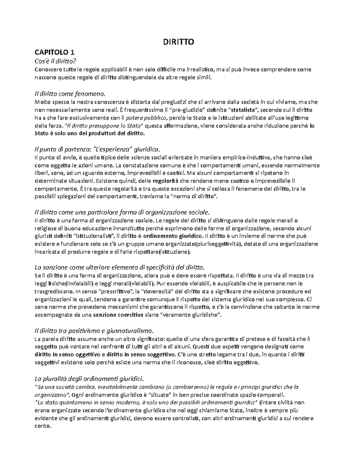 Diritto - Riassunto del libro - DIRITTO CAPITOLO 1 Cos’è il diritto ...