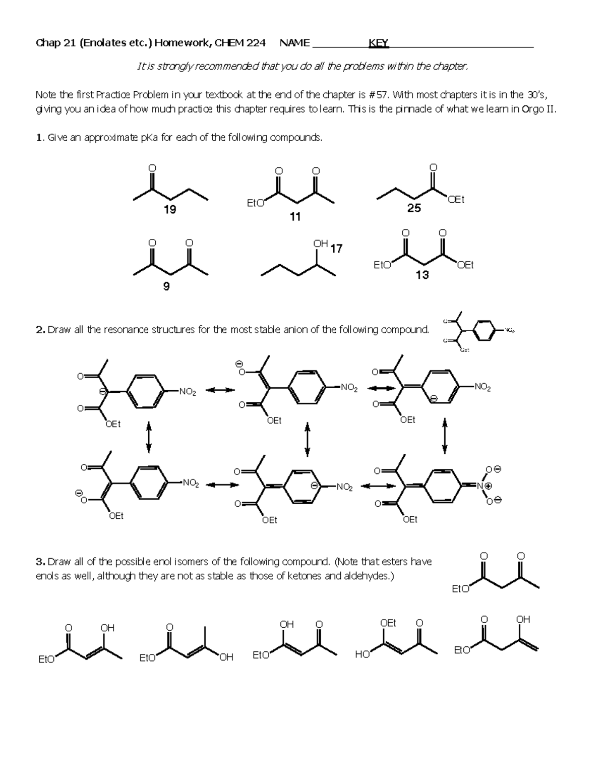 Chap 21 Enolate Chem S22 HW KEY - Chap 21 ( Enolates Etc.) Homework ...