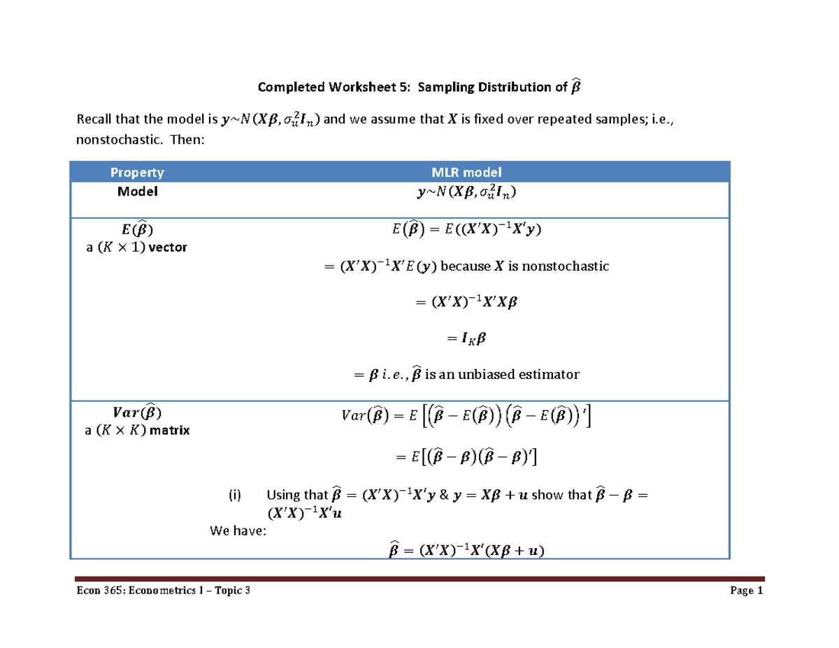 Completed Worksheet 5 Econ365 Uvic Studocu