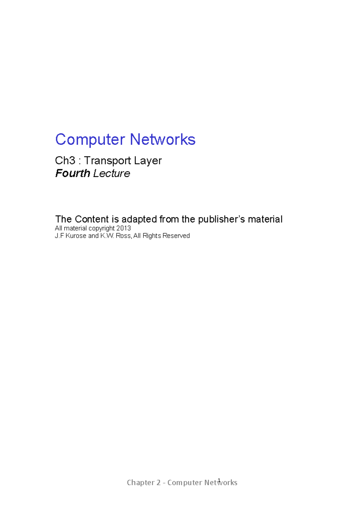 Computer Networks Ch3 D Computer Networks Ch3 Transport Layer Computer Networks Ch3 D Computer Networks Ch3 Transport Layer