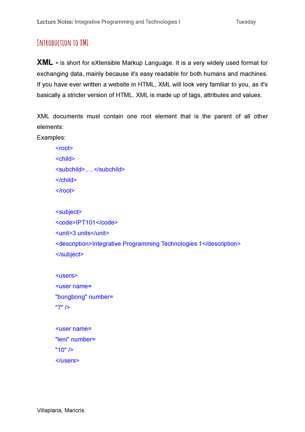 Introduction To XML(Week11 Lecture Notes) - Introduction To XML XML ...