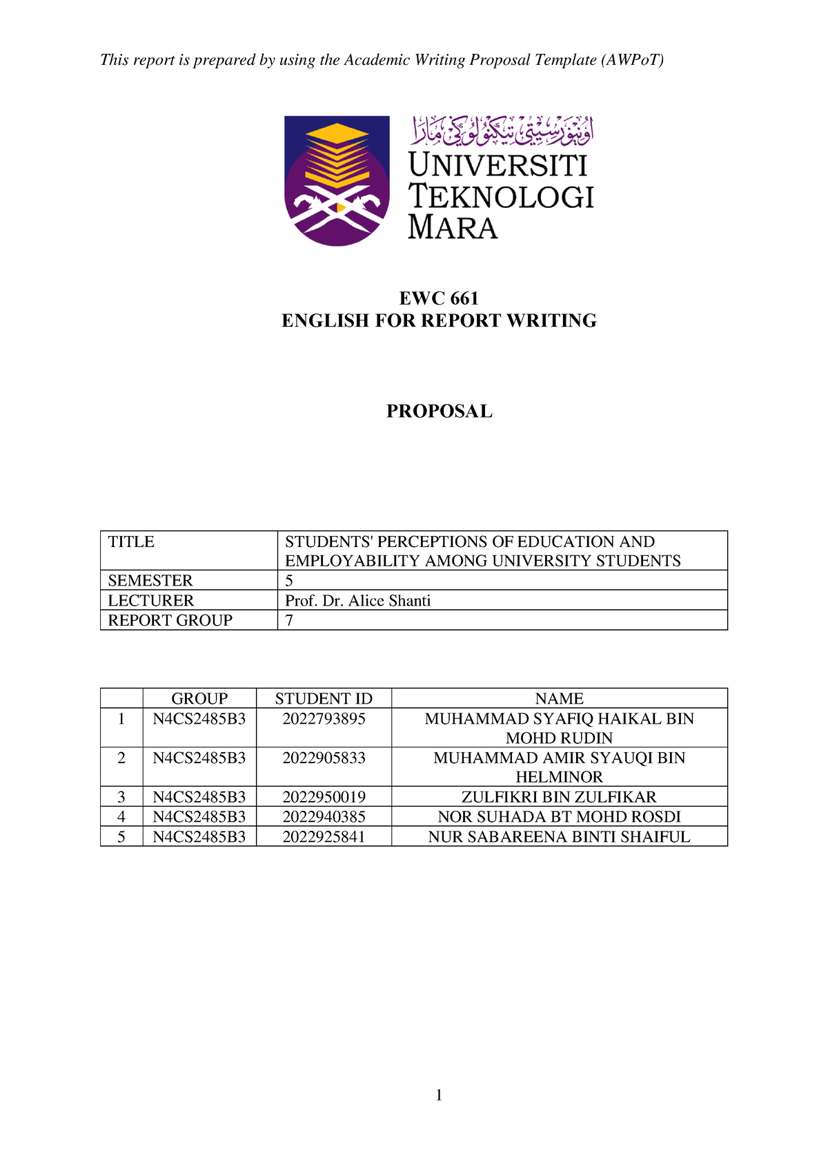 EWC661 Proposal Group 612 - EWC 661 ENGLISH FOR REPORT WRITING PROPOSAL ...