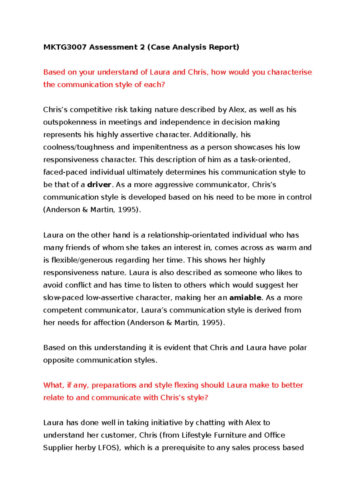 Case Analysis Report MKTG3007 Assessment 2 (Case Analysis Report