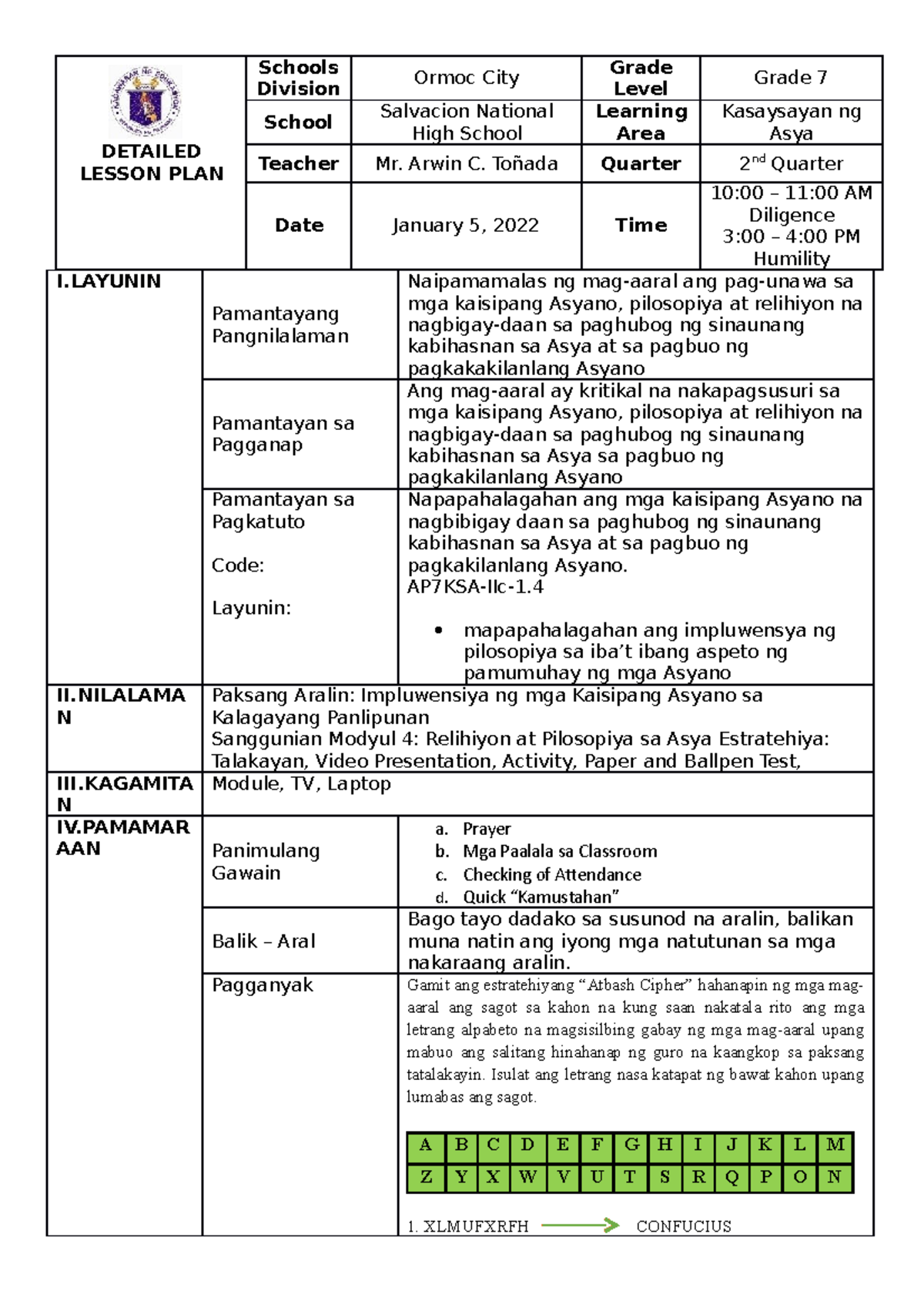 AP7 Q2 W7 - Notes - DETAILED LESSON PLAN Schools Division Ormoc City ...