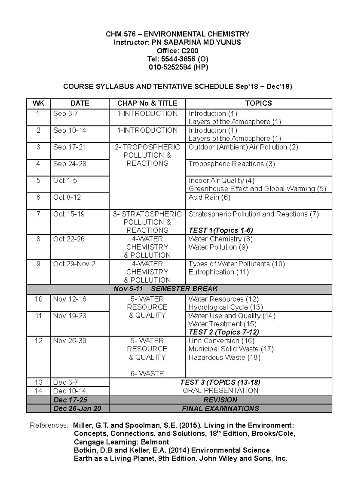 CHM 576 CSSep 2018 (1) - CHM 576 – ENVIRONMENTAL CHEMISTRY Instructor ...