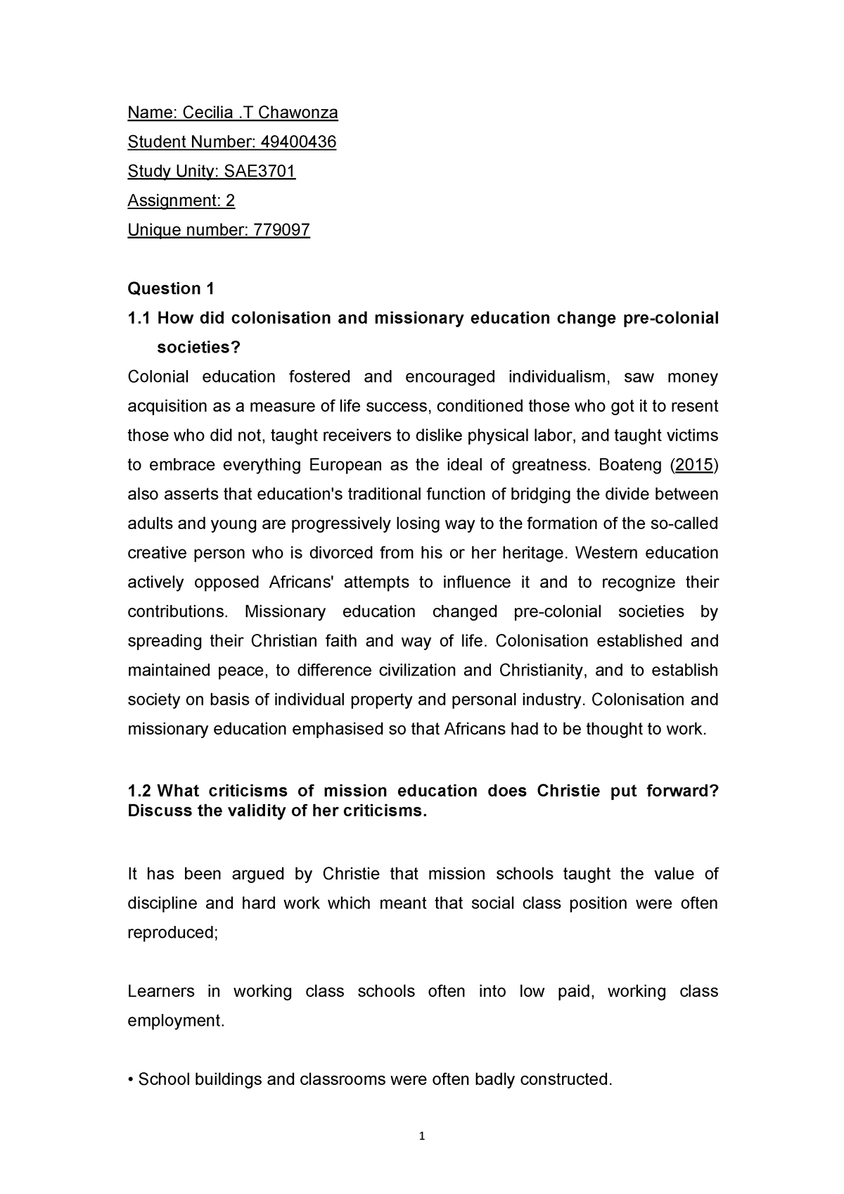 sae3701 assignment 2 memorandum