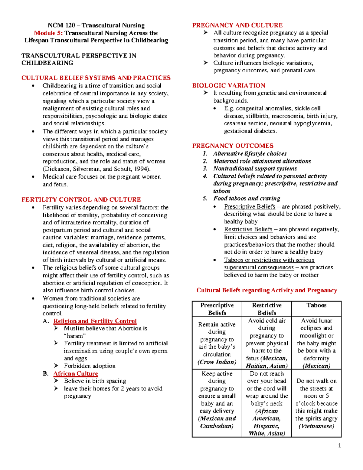 NCM 120 - Transcultural Nursing ( Module 5) - NCM 120 – Transcultural ...