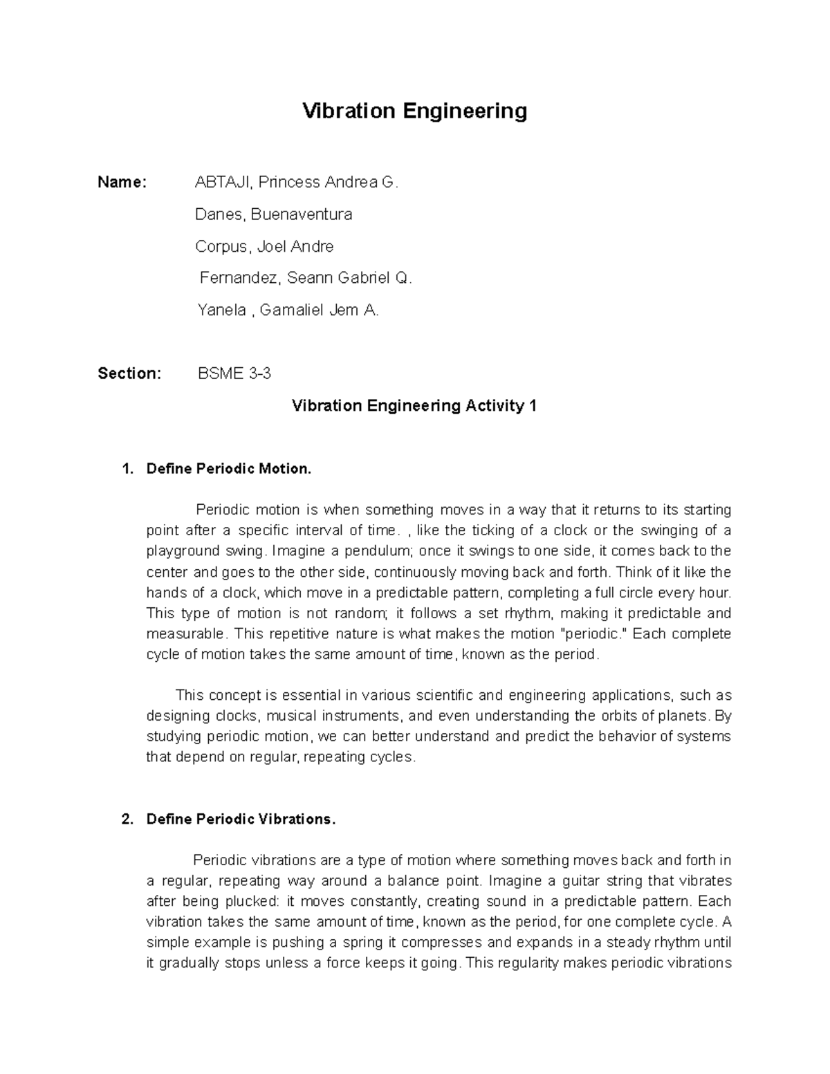 VIB ENG ACT 1 - ELECTRICAL ENGINEERING DEPARTMENT - Vibration ...