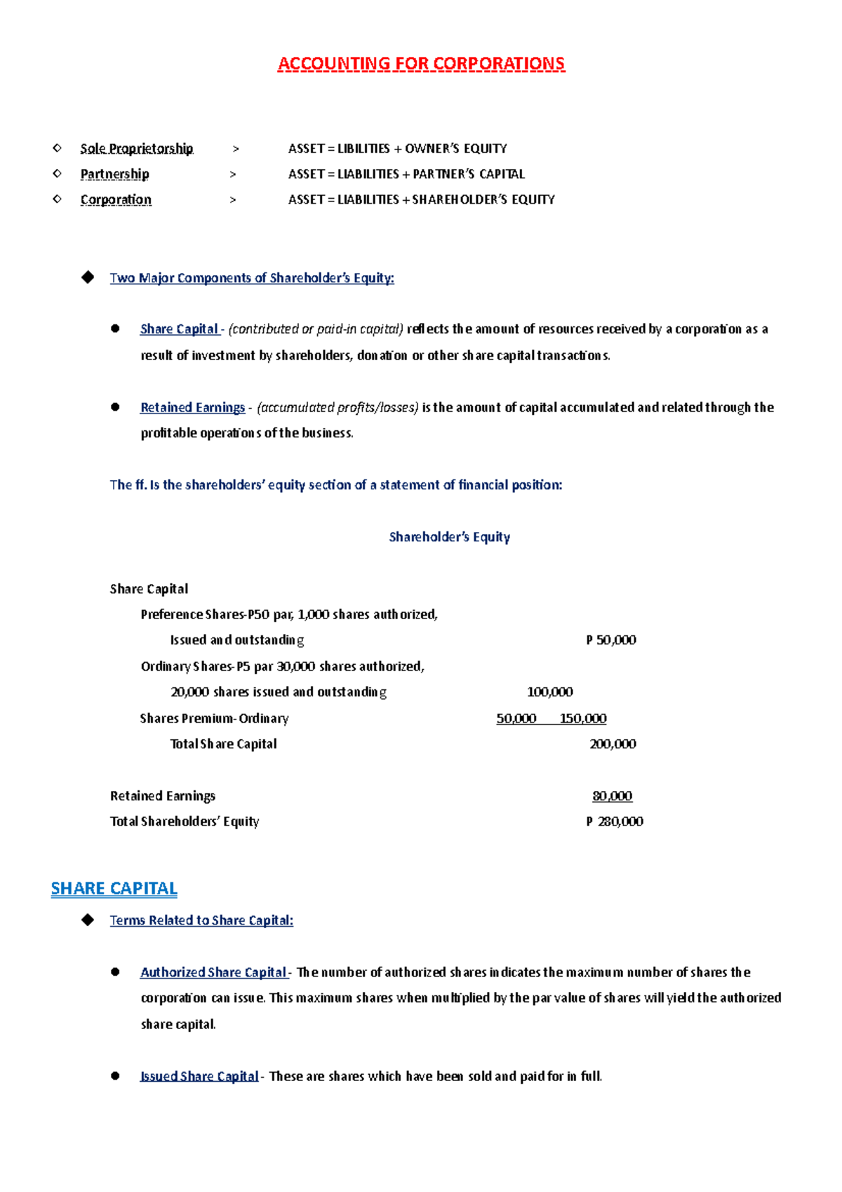 Accounting FOR Corporations - ACCOUNTING FOR CORPORATIONS Sole ...