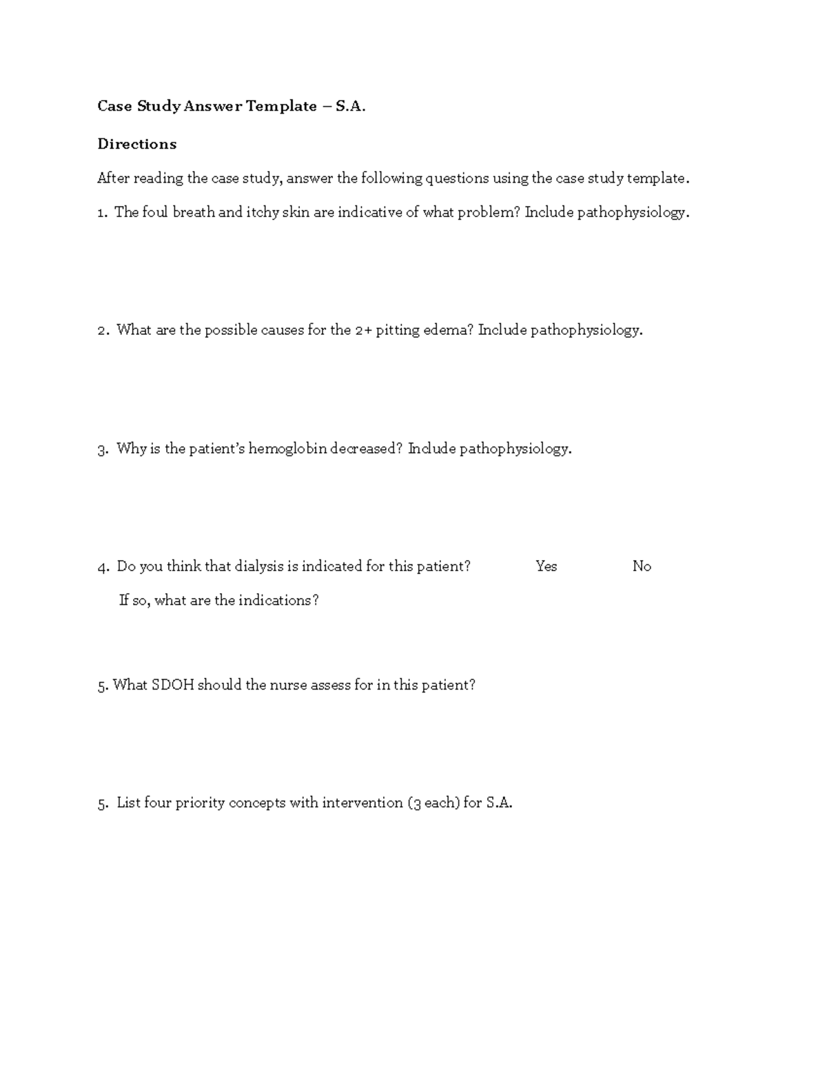 NUR2243 Case Study Template S.A. Student Case Study Answer