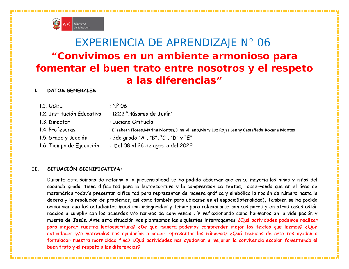 Experiencia DE Aprendizaje N 2uitimo - EXPERIENCIA DE APRENDIZAJE N° 06 ...