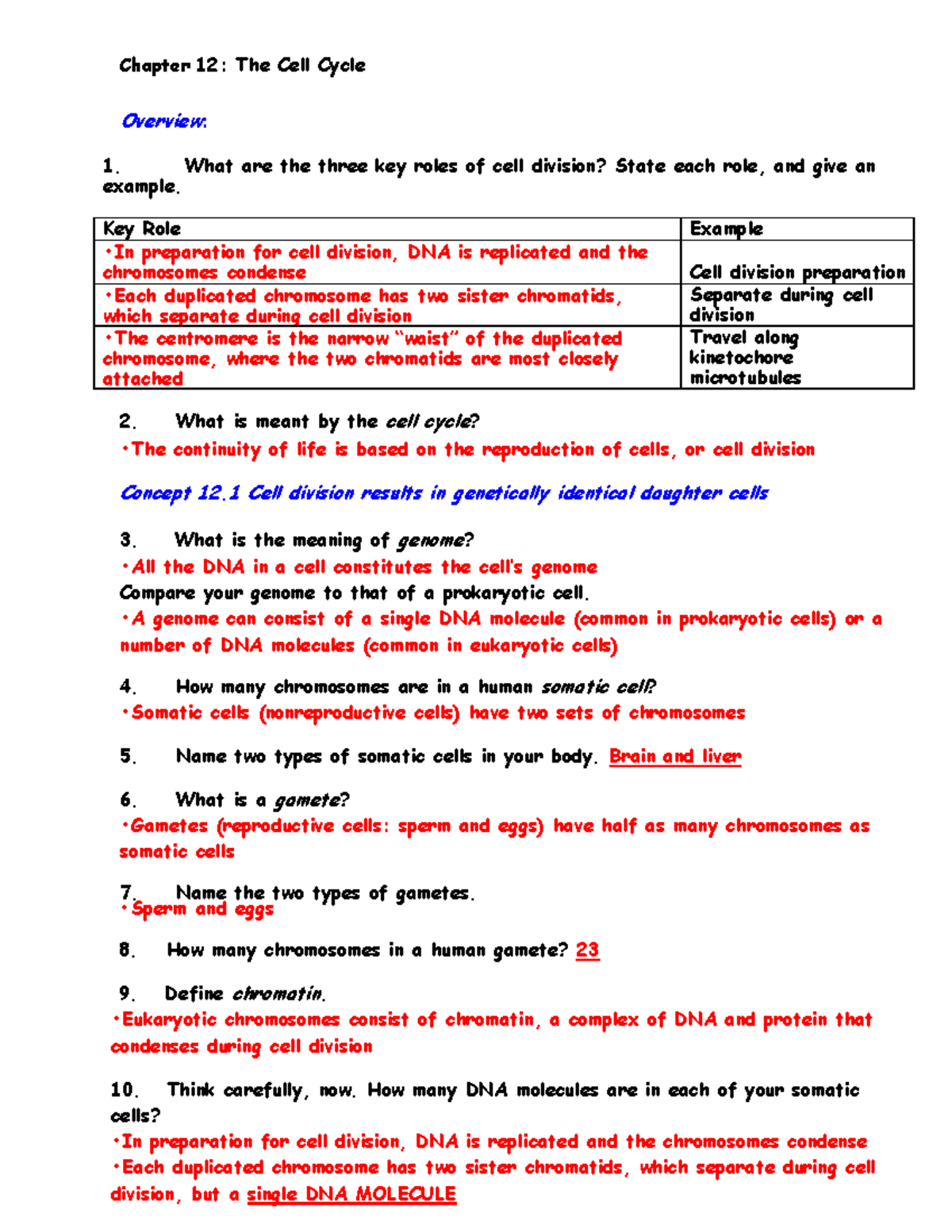 Chapter-12 Studt Guide Answers #1 - Chapter 12: The Cell Cycle Overview ...