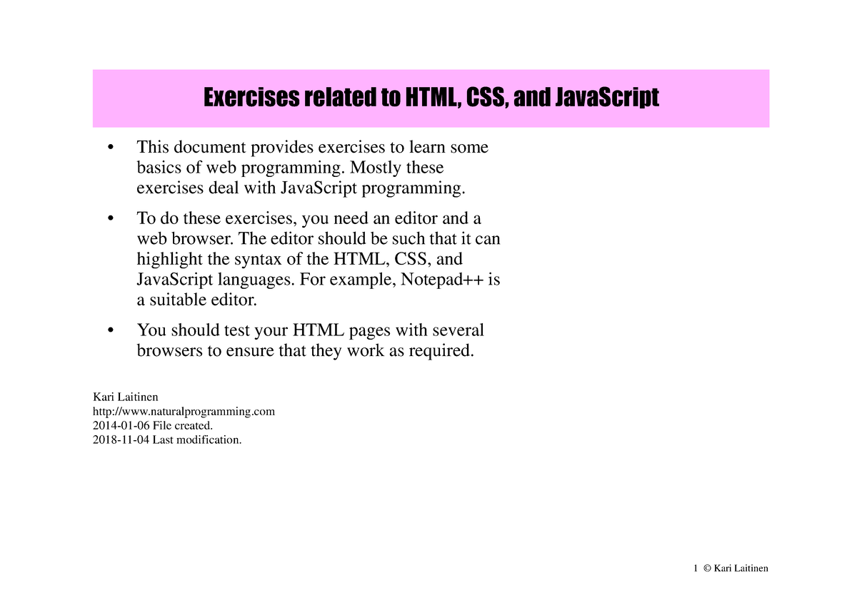 Html Css Javascript Practice Exercises