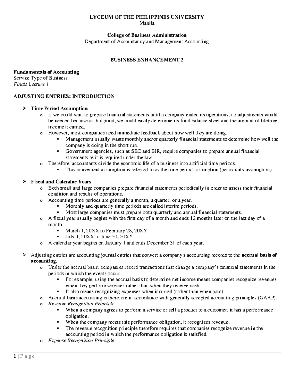 Accounting Fundamentals Lecture 6 Adjusting Entries Introduction