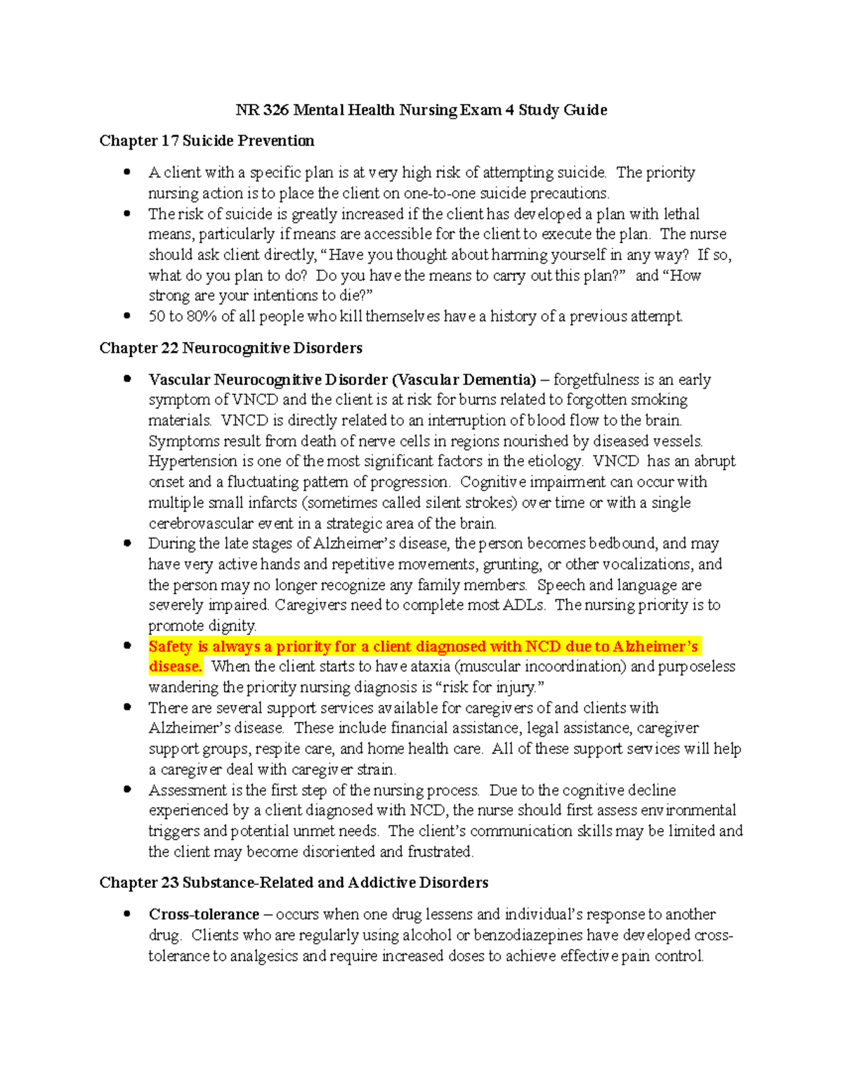 NR 326 Mental Health Nursing Exam 4 Study Guide NR 326 Mental Health