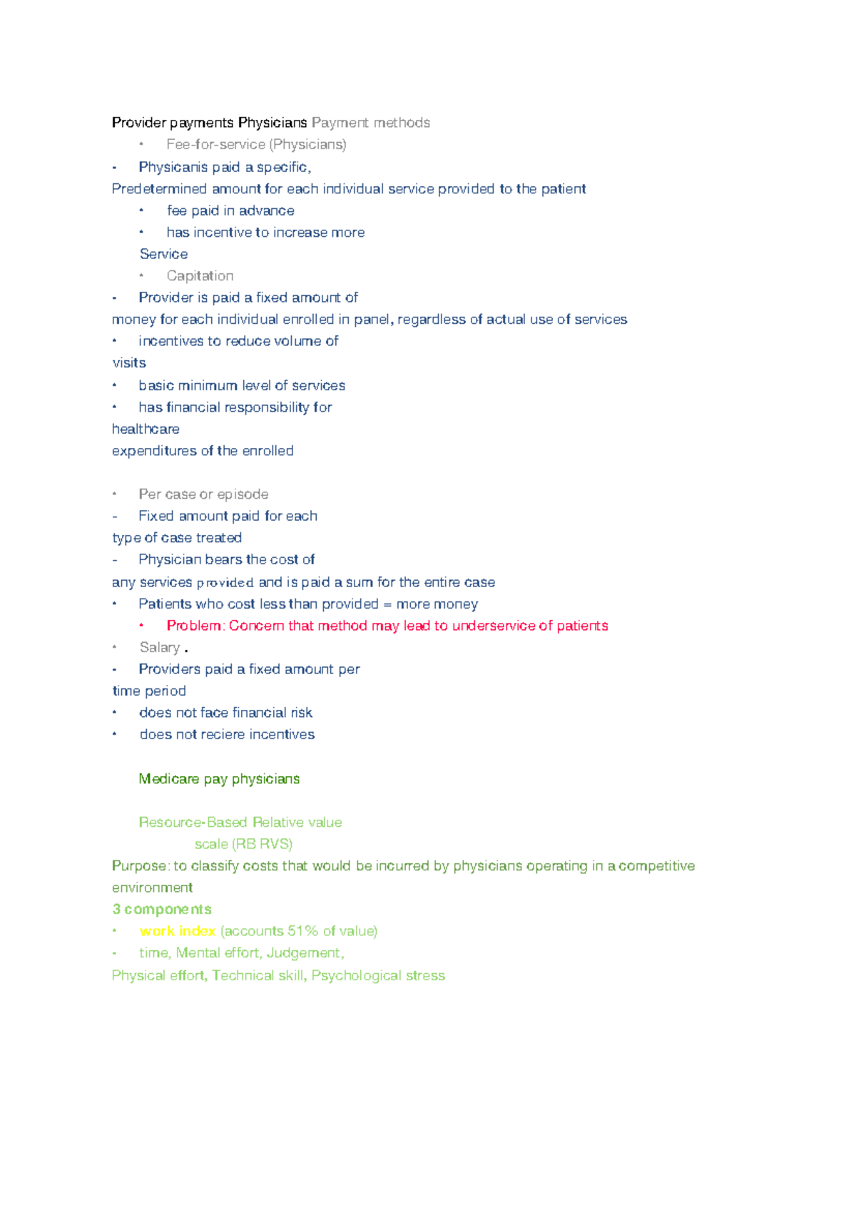 Econ study notes - Provider payments Physicians Payment methods - Fee ...