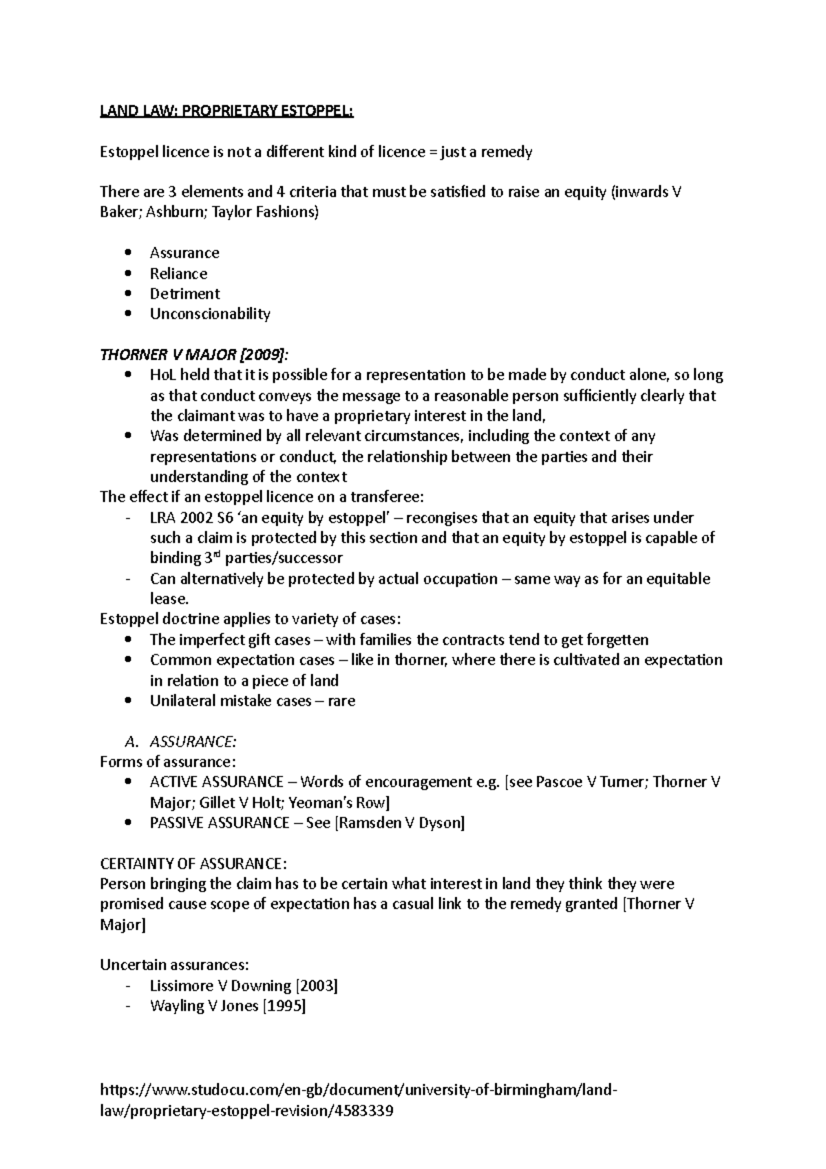 Proprietary Estoppel summary - LAND LAW: PROPRIETARY ESTOPPEL: Estoppel ...