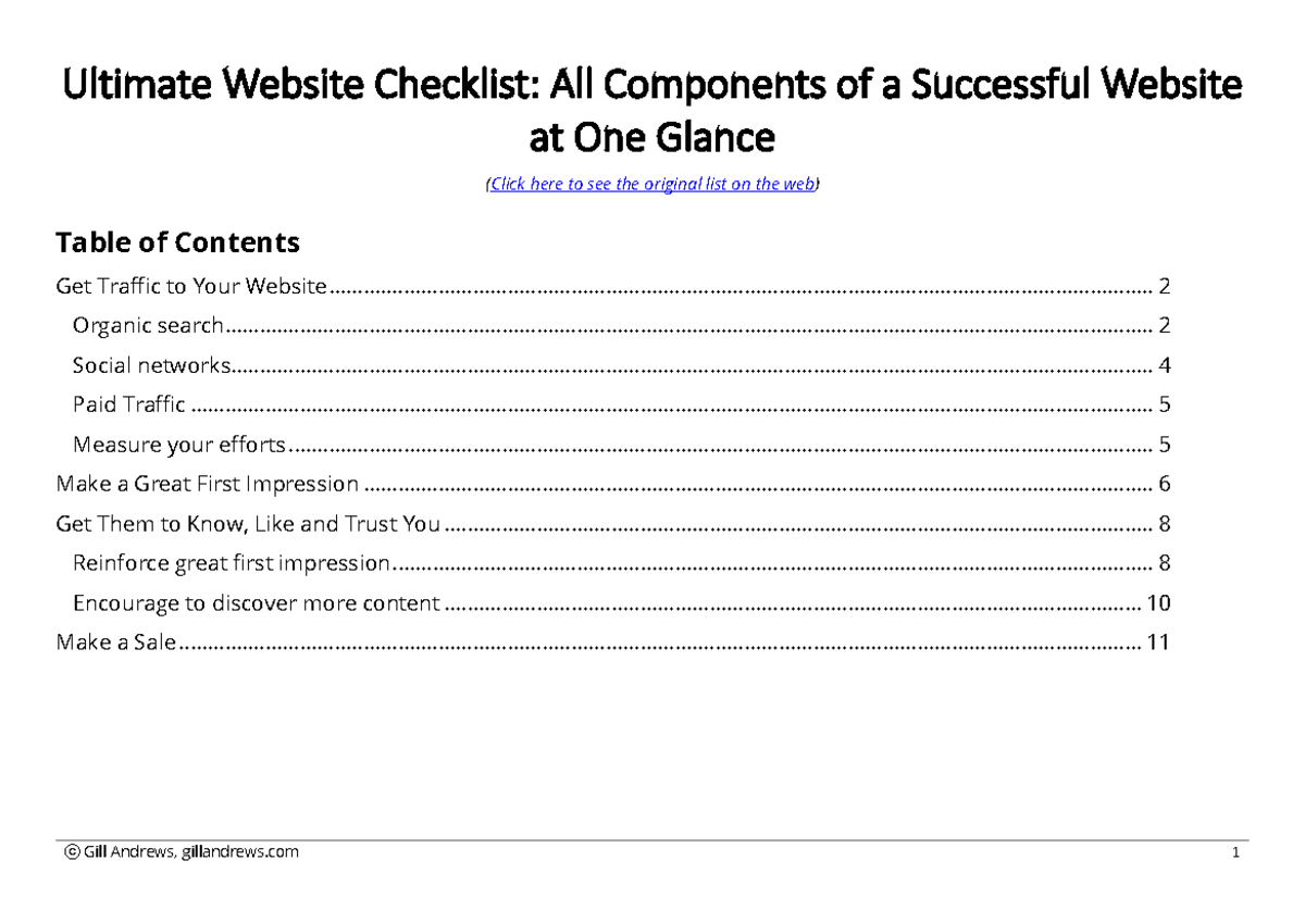 Ultimate website checklist Gill Andrews - Ultimate Website Checklist ...