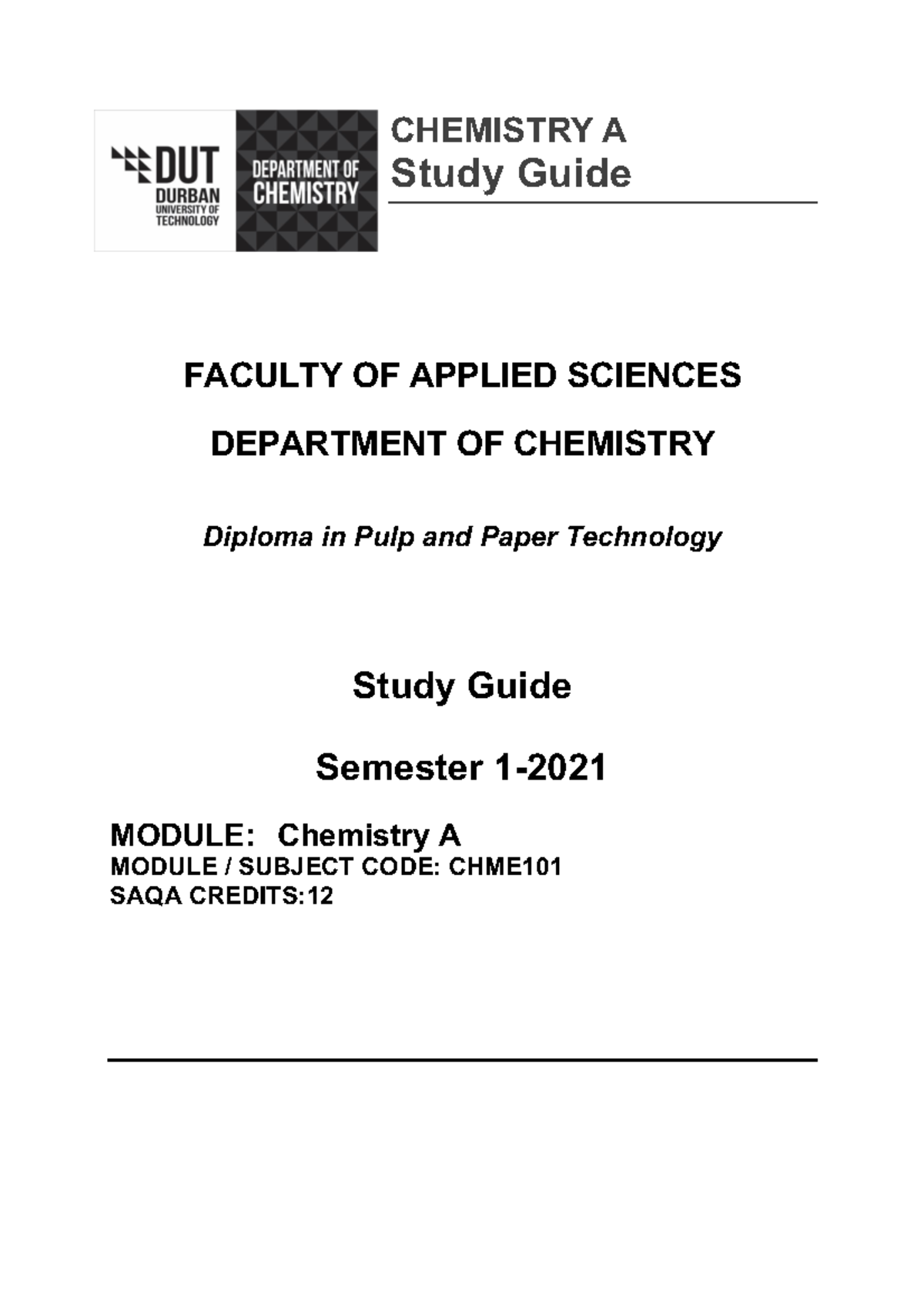 Study Guide for Chem A pulp and paper 2021 SN CHEMISTRY A Study Guide
