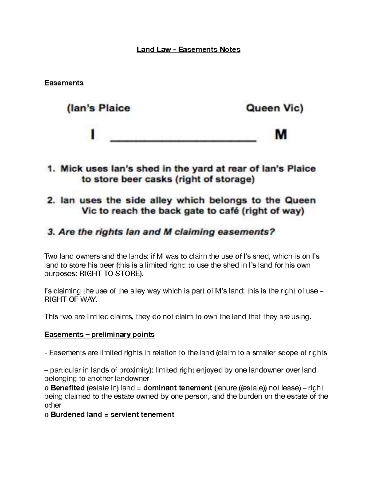 Land Law Easement Notes LAW4006 QMUL Studocu