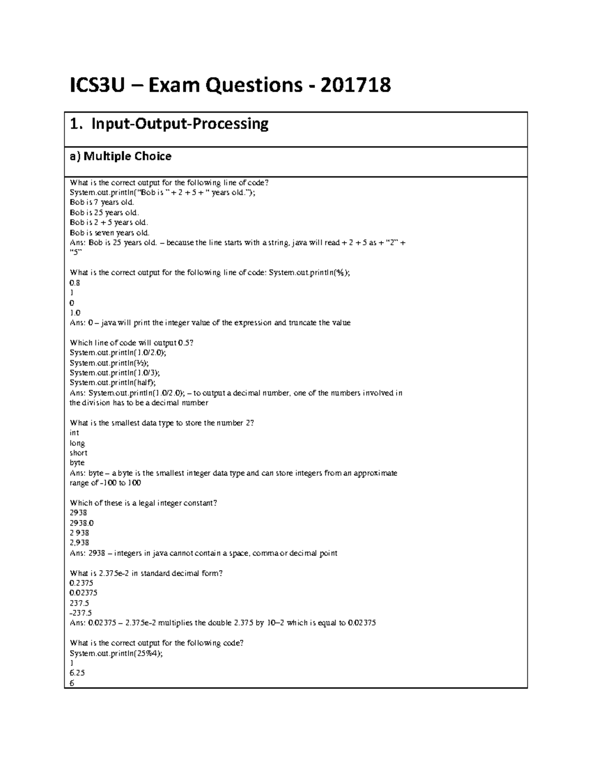 ICS3U - Exam Questions - 2017 18 - ICS3U – Exam Questions - 201718 1 ...