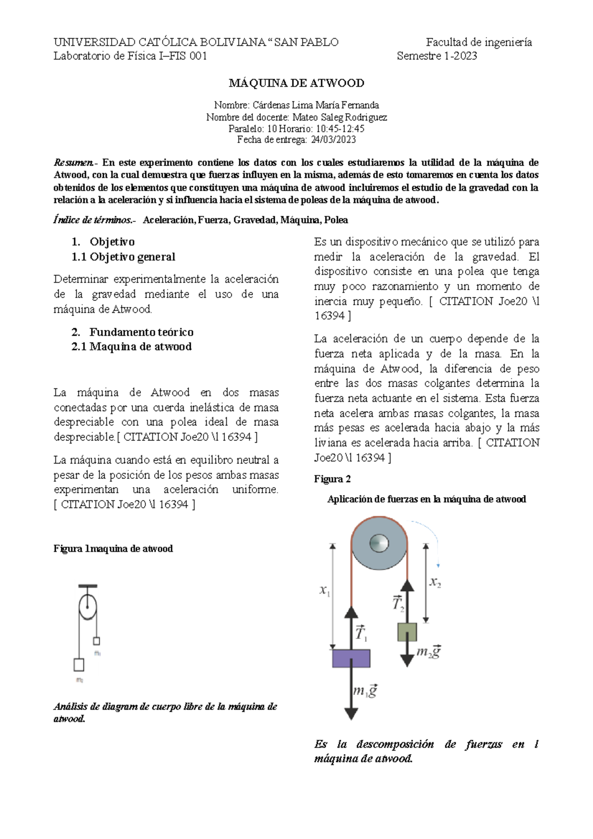 Máquina de atwood informe Laboratorio de Física IFIS 001 Semestre