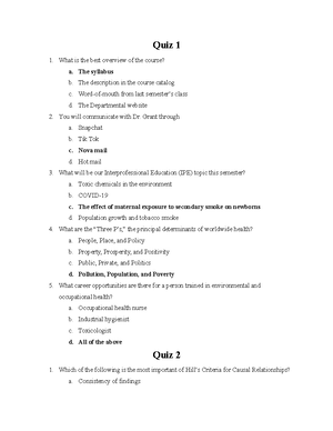Environmental and Occupational Health Midterm Review - RisK C) Risk ...