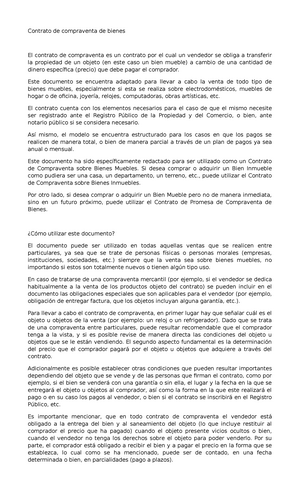 Contrato de compraventa de bienes - Este documento se encuentra adaptado  para llevar a cabo la venta - Studocu