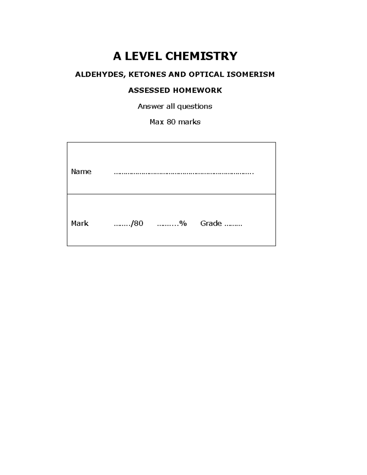 Aldehydes ketones and optical isomerism 1 1 3 4 - A LEVEL CHEMISTRY ...