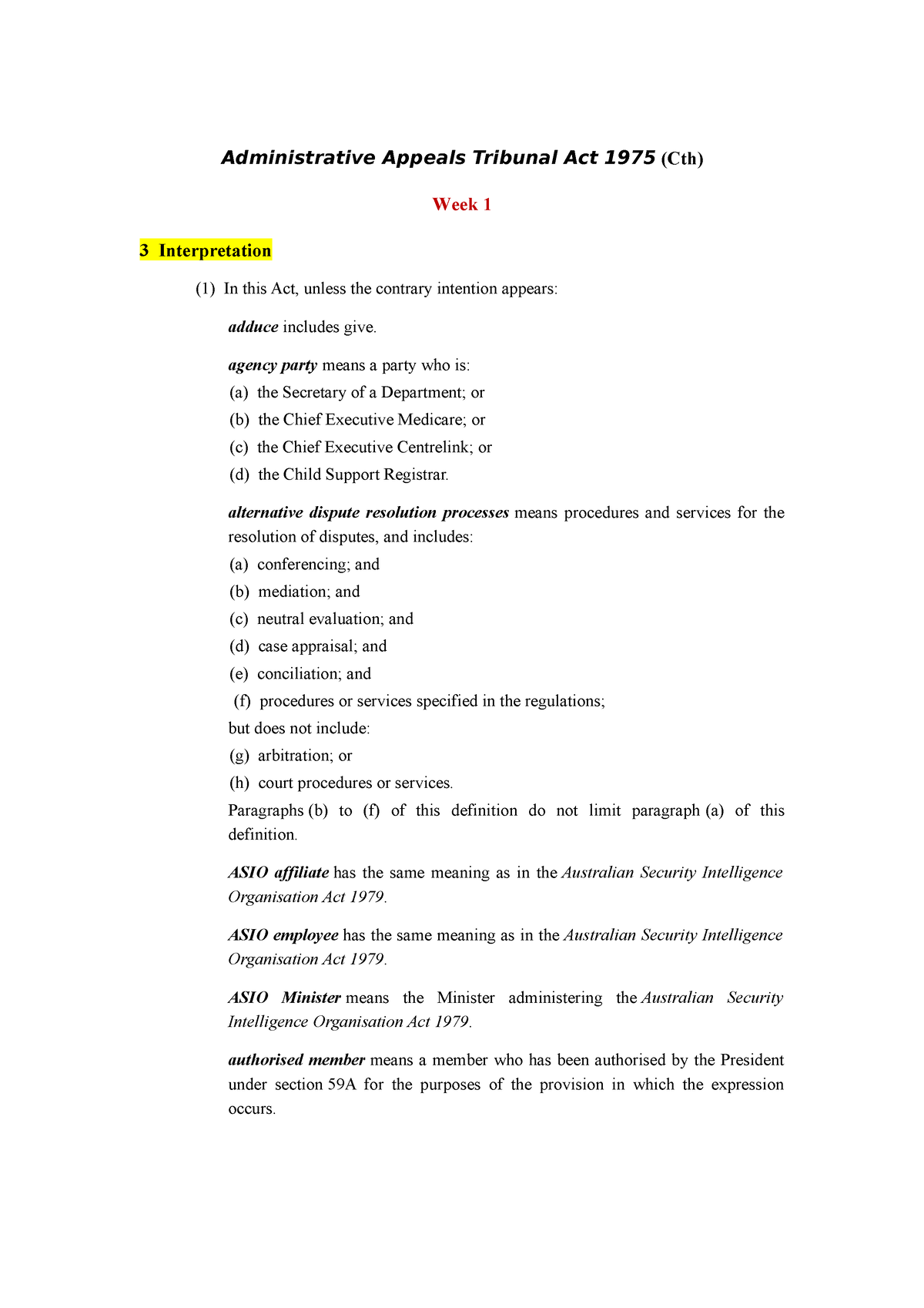 Admin Legislations Week1 - Administrative Appeals Tribunal Act 1975 ...